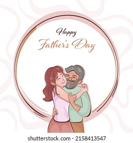 Happy Father's Day Celebration Concept With Young Girl Hugging Her Dad On White Background.