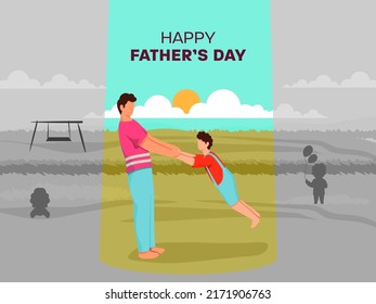 Happy Father's Day Celebration Concept, Faceless Young Man Playing With His Son On Garden View.