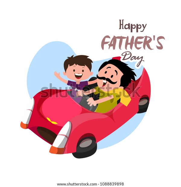 Happy Father\'s Day celebration concept with\
father and son duo enjoying car\
ride.