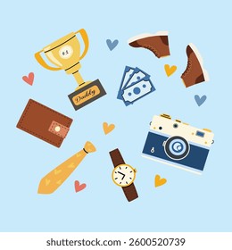Happy father's day celebration design with gifts and icons.