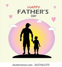 Happy Father's Day Celebration with Father and Son Silhouette vector Illustration for Father's Day