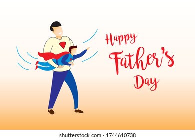 Happy Father's day celebration superhero concept daddy play with son  as super hero flying