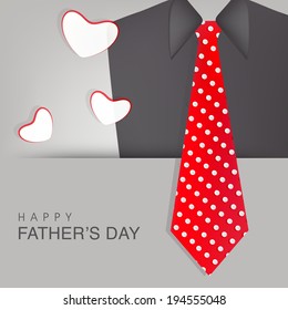 Happy Father's Day celebrations greeting card design with necktie and suit on grey background.