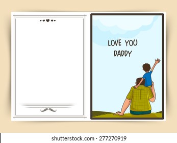 Happy Father's Day celebrations greeting card design with Daddy and his son and stylish text "Love You Daddy".