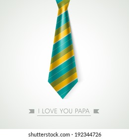 Happy Father's Day celebrations poster, banner or design with shiny necktie on grey background.