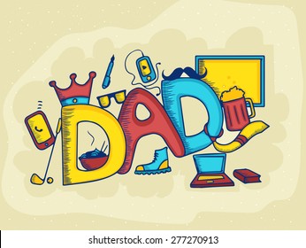 Happy Father's Day celebrations with stylish colorful text and ornaments. 
