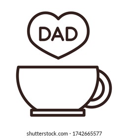 happy fathers day, coffee cup heart dad love celebration vector illustration line style icon