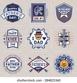 Happy Father`s Day color assorted design insignias logotypes set. Vector symbols elements.