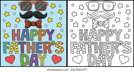 Happy Fathers Day Coloring Page Illustration