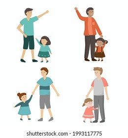 Happy Father's Day. Fathers in the community brought their children together. Hang out and socialize in the community. Children are happy with their hero father. Vector flat illustration.