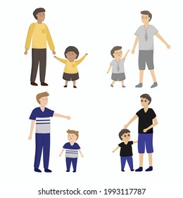 Happy Father's Day. Fathers in the community brought their children together. Hang out and socialize in the community. Children are happy with their hero father. Vector flat illustration.