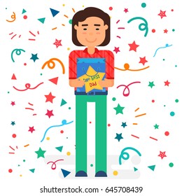 Happy Fathers Day concept with happy asian father. Vector