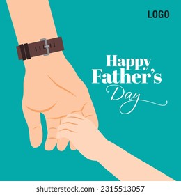 Happy Father's Day Concept. Father's Day background image with Father hand holdling his baby or child. silhouette Vector Illustration art and copy space.