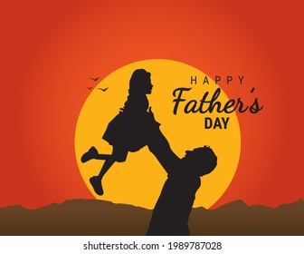 Happy Father's Day Concept. Father's day celebrated every year third Sunday in June. A father throws his child into the sky with the sunny background.