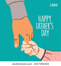 
Happy Father's Day Concept. Father's Day close up background image with Father hand holdling his baby or child. Vector Illustration art and copy space.
