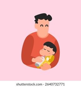 Happy Father's Day Concept with Dad Holding Child Flat Illustration, Perfect for Father's Day greeting cards, posters, or family-related designs.