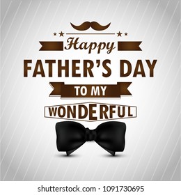 Happy Fathers Day concept. Design with bow tie, mustache, creative background,  Template for greeting card, Banner, flyer, invitation, congratulation, poster design.