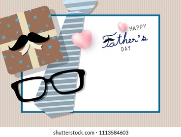 Happy father's day concept design of gift box with mustache and necktie vector illustration