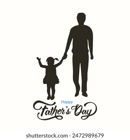 Happy Father's Day concept, father walking with his daughter. Vector, illustration.