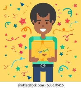Happy Fathers Day concept with happy father. Vector