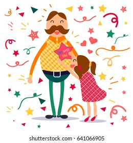 Happy Fathers Day concept with happy father and his daughter. Vector