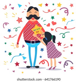Happy Fathers Day concept with happy father and his daughter. Vector