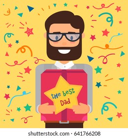 Happy Fathers Day concept with happy father. Vector