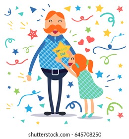 Happy Fathers Day concept with happy father and his daughter. Vector