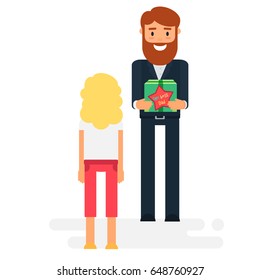 Happy Fathers Day concept with happy father and his daughter. Vector