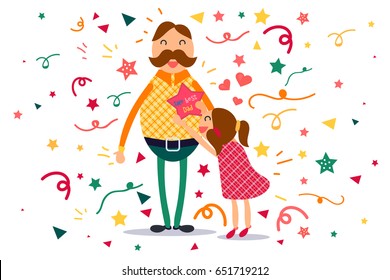 Happy Fathers Day concept with happy father and his daughter. The Best Dad Gift. Vector