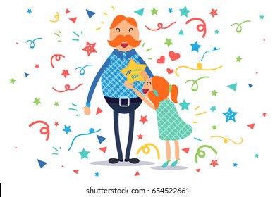 Happy Fathers Day concept with happy father and his daughter. Vector
