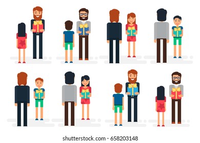 Happy Fathers Day concept with happy father and his children. Vector