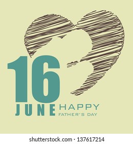 Happy Fathers Day concept for flyer, banner or background with design of a father holding his child in a heart shape with text 16th June.