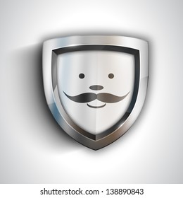 Happy Fathers Day concept, hat and mustache design on blue abstract background with text Dad.