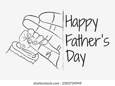 Happy Father's Day Concept Line Art. Cute Little Baby Holding Dad's Hand.