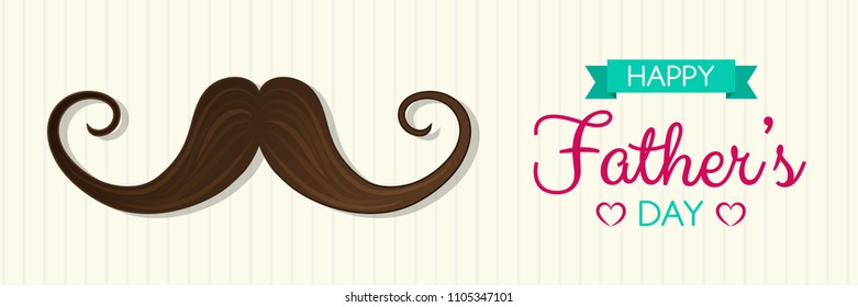 Happy Father's Day - concept of panoramic header with mustache and wishes. Vector.