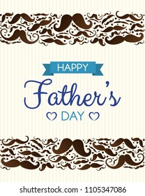 Happy Father's Day - concept of poster with funny mustaches and wishes. Vector.