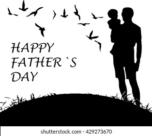 Happy Fathers Day concept with silhouette of father and his daughter 