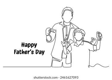 Happy father's day Concept. Single line draw design vector graphic illustration.