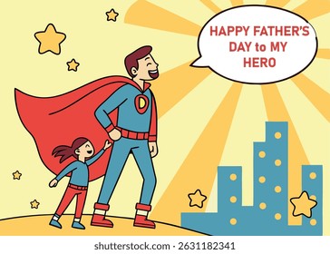 Happy Fathers Day Concept Superhero Dad and Daughter