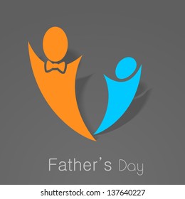 Happy Fathers Day concept with symbol of father and son on dark grey background.
