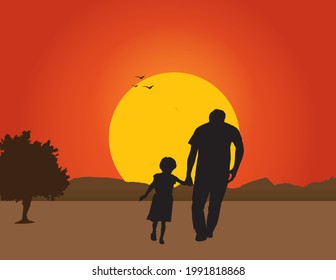 Happy Father's Day Concept vector illustration. Father's day celebrated every year third Sunday in June. A father throws his child into the sky with the sunny background.