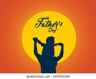 Happy Father's day concept vector background. Father giving son ride on back. Father and son with text happy father's day.