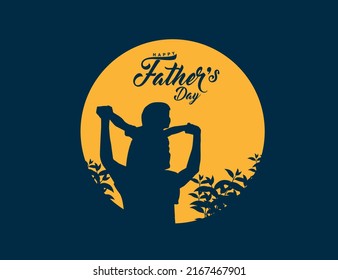 Happy Father's day concept vector background. Father giving son ride on back. Father and son with text happy father's day.