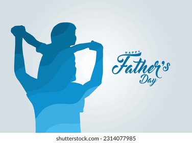 Happy Father's day concept vector background. Father giving son ride on back. Father and son with text happy father's day.