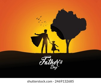 Happy Father's day concept vector background. Father giving son ride on back. Father and son with text happy father's day.