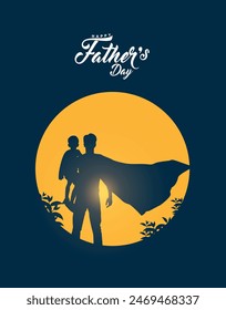 Happy Father's day concept vector background. Father giving son ride on back. Father and son with text happy father's day.