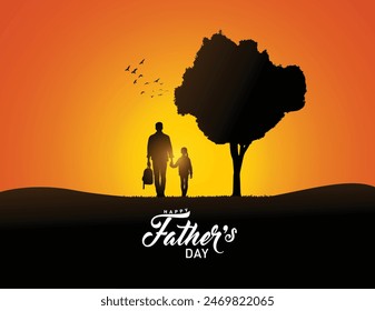 Happy Father's day concept vector background. Father giving son ride on back. Father and son with text happy father's day.