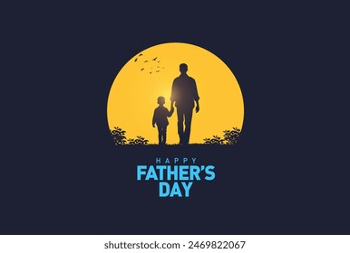 Happy Father's day concept vector background. Father giving son ride on back. Father and son with text happy father's day.