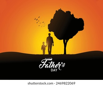 Happy Father's day concept vector background. Father giving son ride on back. Father and son with text happy father's day.